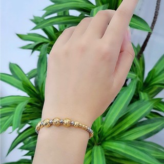 Vòng tay inox bi trắng vàng trang sức Bé Heo