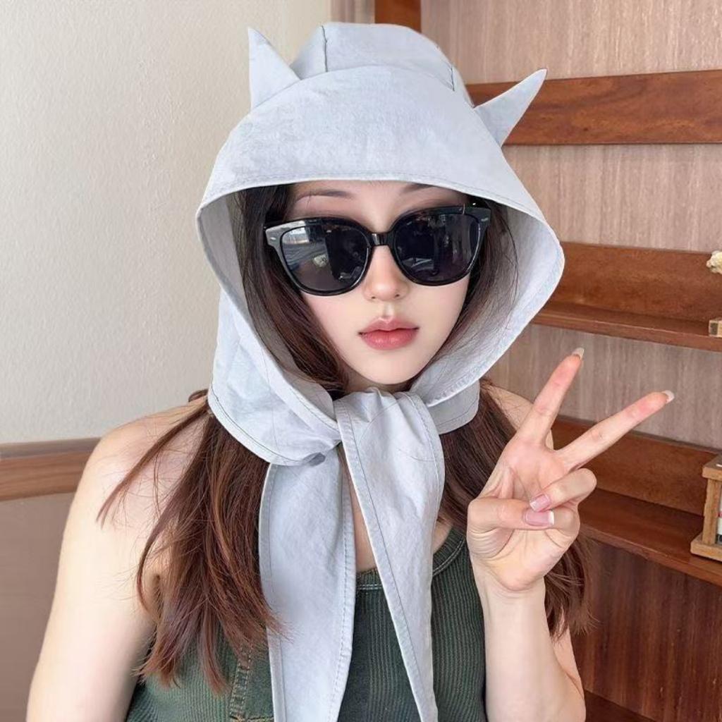 [ XẢ HÀNG ] Mũ Trùm Phối Tai Mèo Chống Nắng Mưa, Nón Chống Nắng Vải Dù Bóng Đa Năng, Làm Túi Đeo Chéo H&L N969