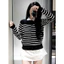 Áo cardigan len sọc ngang kẻ đen thêu gấu dáng suông tay dài chất len mềm mịn, dễ phối đồ hot hit