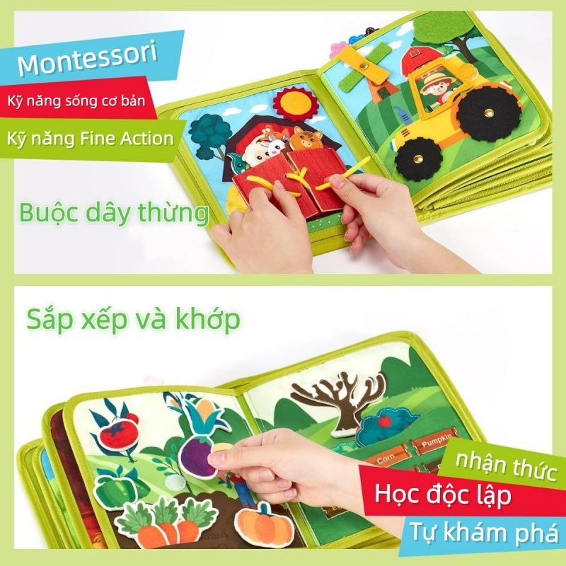 Cảm giác sách cho trẻ em mầm non giáo dục sách yên tĩnh học sớm câu chuyện trang trại động vật Cảm giác sách vải
