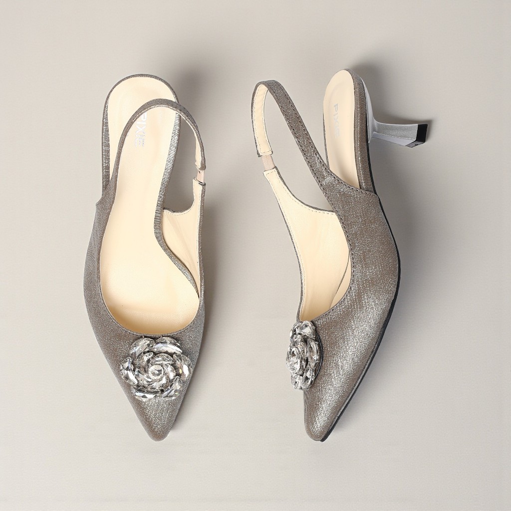 Giày Slingback 5cm Da PU Lấp Lánh Đính Đá Hoa Hồng Pixie H416
