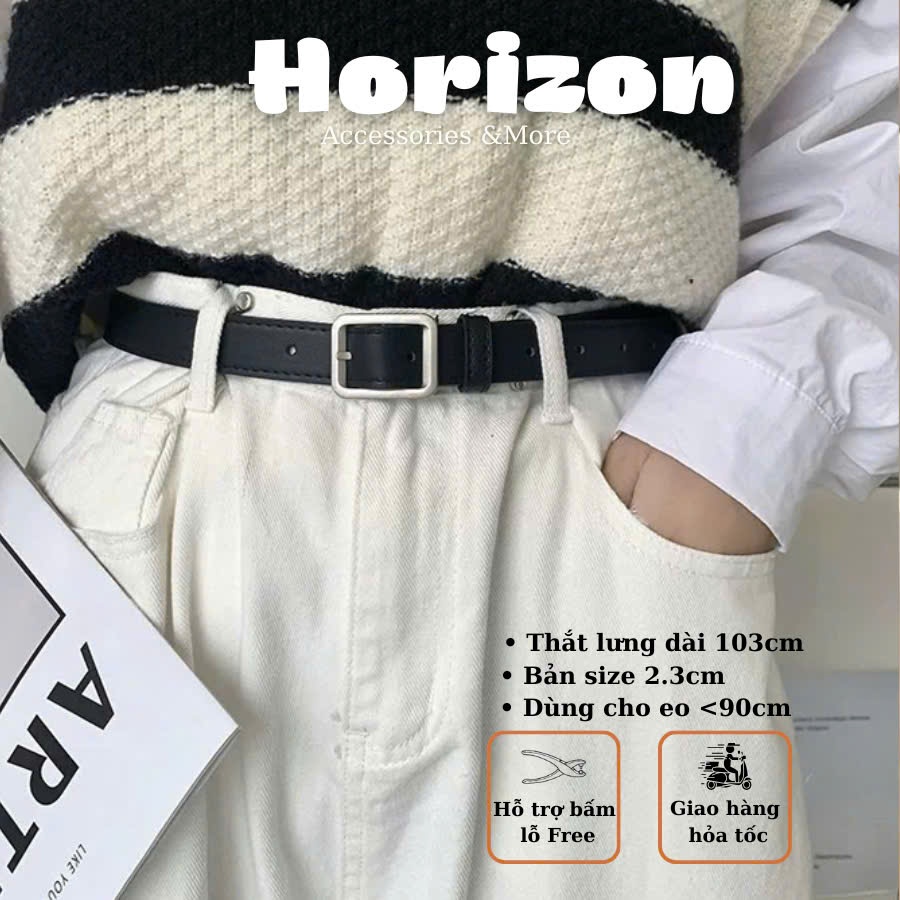 Thắt Lưng Bản Nhỏ Sơn Tùng 2.3cm Đục Lỗ May Viền - Dây Nịt Lưng Nam Nữ Kiểu Hàn Quốc 2.3cm Chữ Nhật Lỗ Horizon