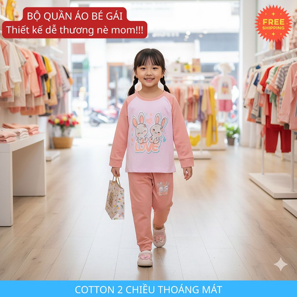 Bộ Dài Tay Bé Gái, Sét Bộ Bé gái 15-42kg, cotton mềm mịn, khô thoáng ...