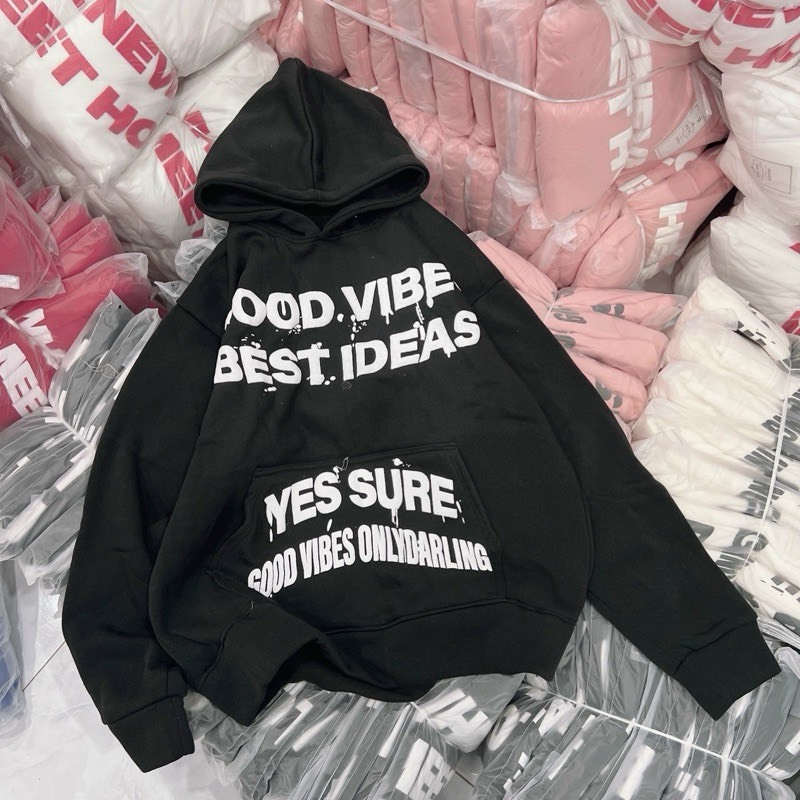 Áo Hoodie Nỉ Bông In Nổi Boxy - Áo Khoác Nỉ GOOD VIBES 4 Màu Trẻ Trung Mặc Nhóm Cặp Đôi SSL