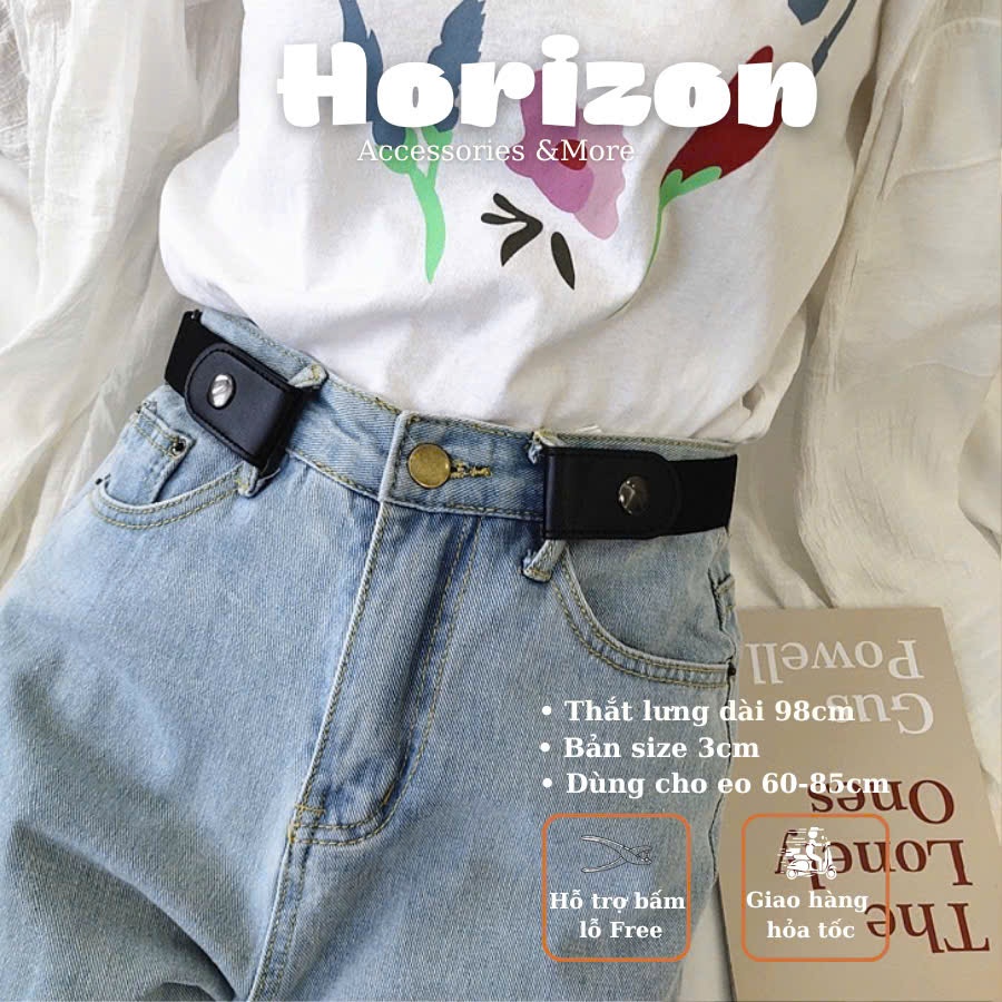 Thắt Lưng Chun Thun Co Giãn Nam Nữ Horizon Cúc Bấm 2 Bên Vải Thun Phối Da Dây Nịt Chun Thun 2 Bên Cài Tiện Lợi Eo Nhỏ
