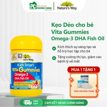 Kẹo Dẻo Bổ Sung Omega 3 Nature's Way Kids Smart Vita Gummies Omega-3 Dha Fish Oil Giúp Bổ Não, Sáng Mắt Cho Bé, 60 viên