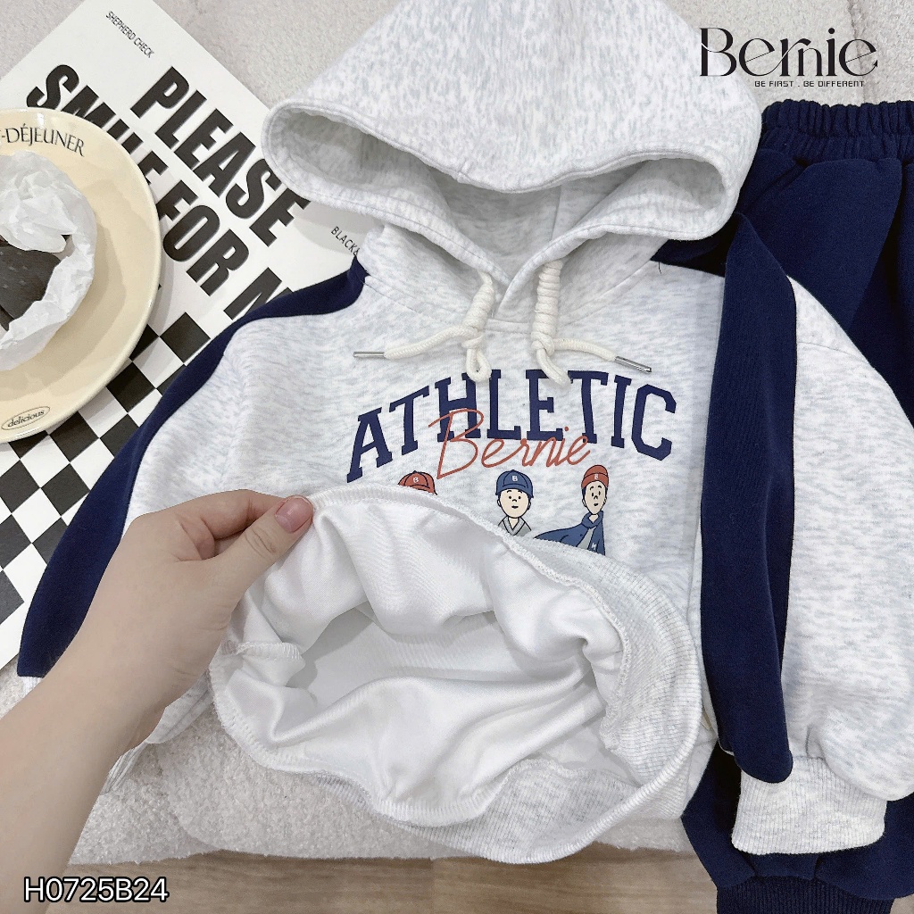 Bộ nỉ 2 da hoddie in hình cho bé, bộ thu đông dày dặn bé trai