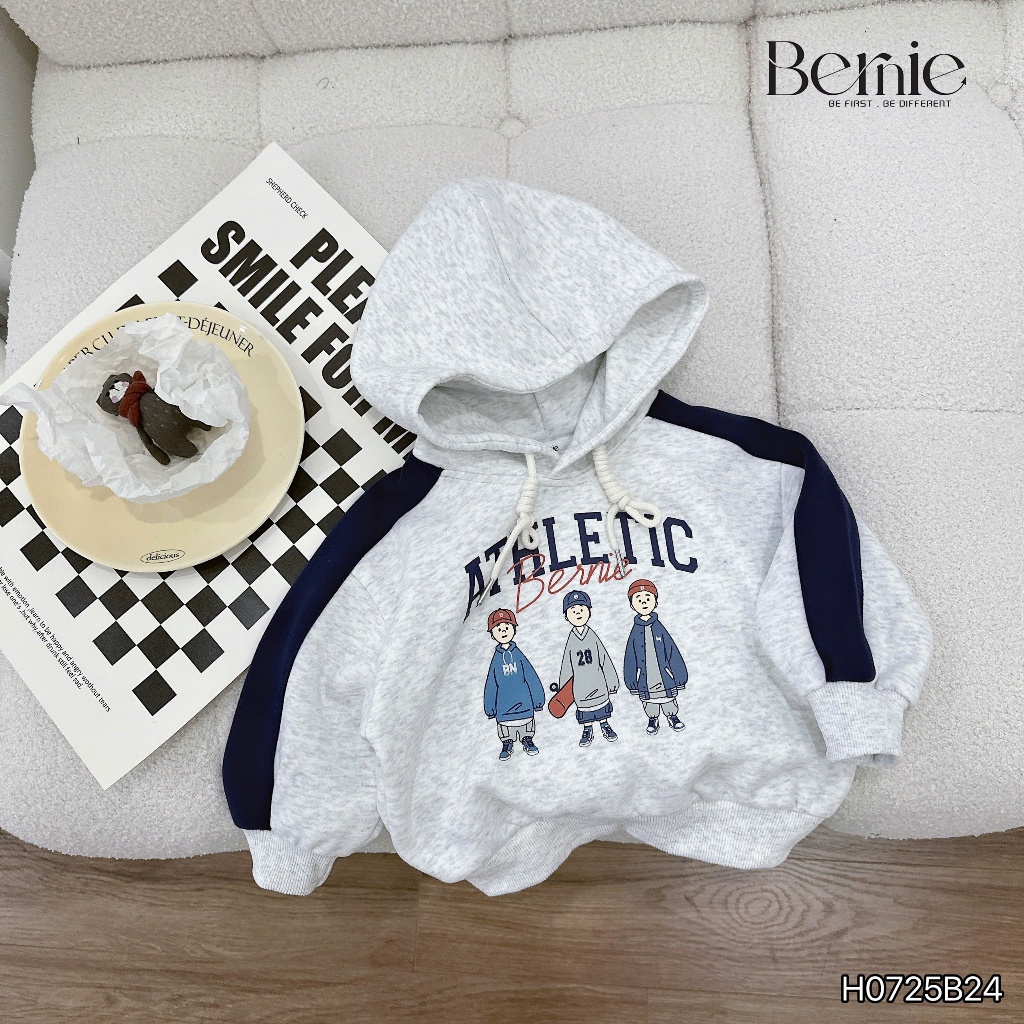 Bộ nỉ 2 da hoddie in hình cho bé, bộ thu đông dày dặn bé trai