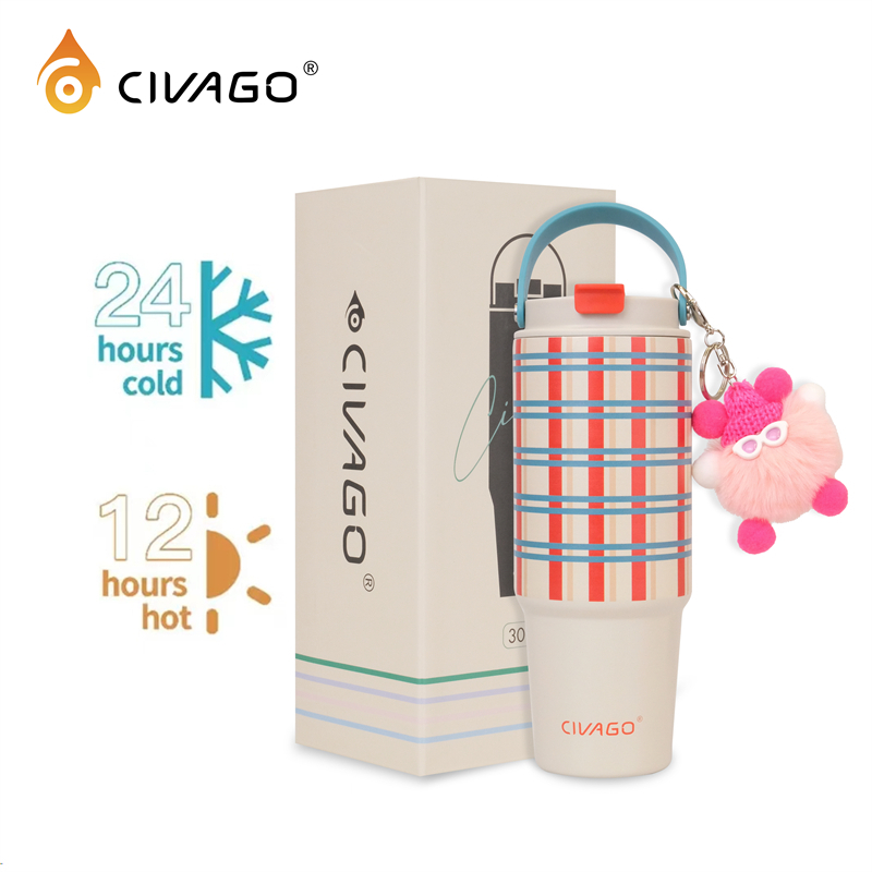 CIVAGO （30oz）Cốc giữ nhiệt bằng ống hút bằng thép không gỉ dung tích lớn cho bé gái cốc đựng đồ trên xe hơi