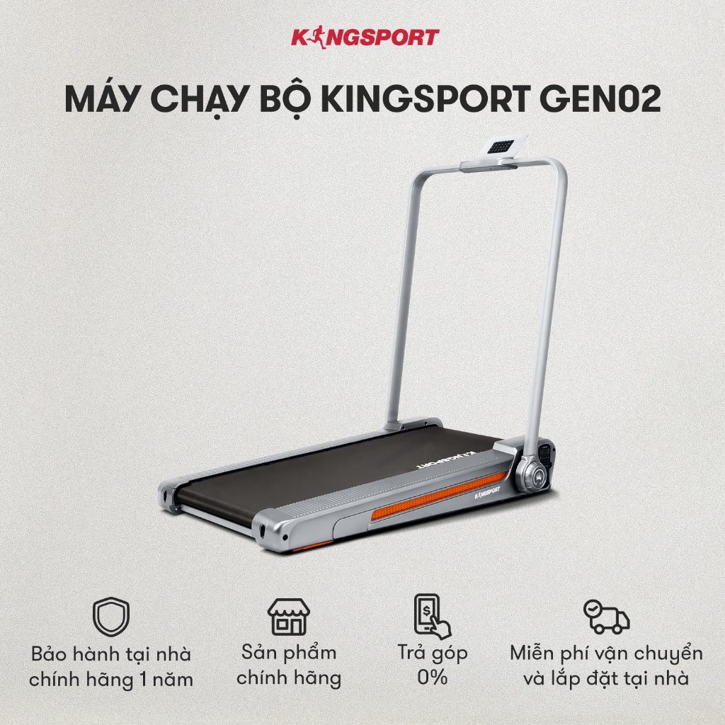 [KOL] Máy chạy bộ KINGSPORT Gen 02 nhỏ gọn, tốc độ đến 8km/h, khung sườn chắc chắn, độ dốc 3 cấp độ