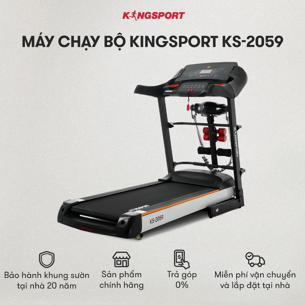 [KOL] Máy chạy bộ KINGSPORT KS-2059 New nâng dốc tự động 18%, tốc độ tối đa 18km/h