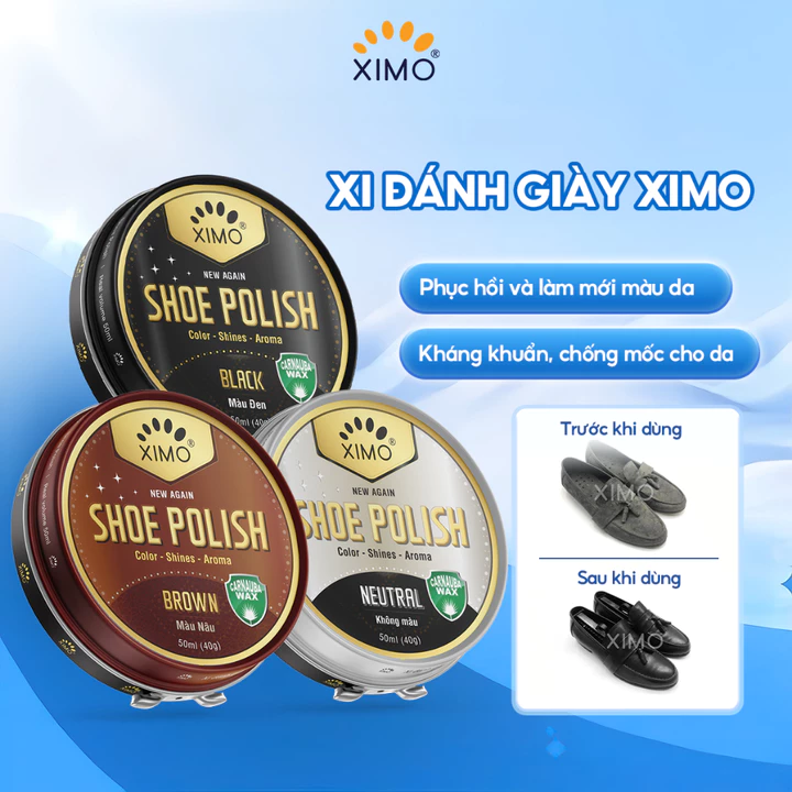 Xi đánh giày XIMO Shoe Polish dạng sáp giúp đánh bóng, bổ sung màu cho giày, đồ da XXI08 50ml