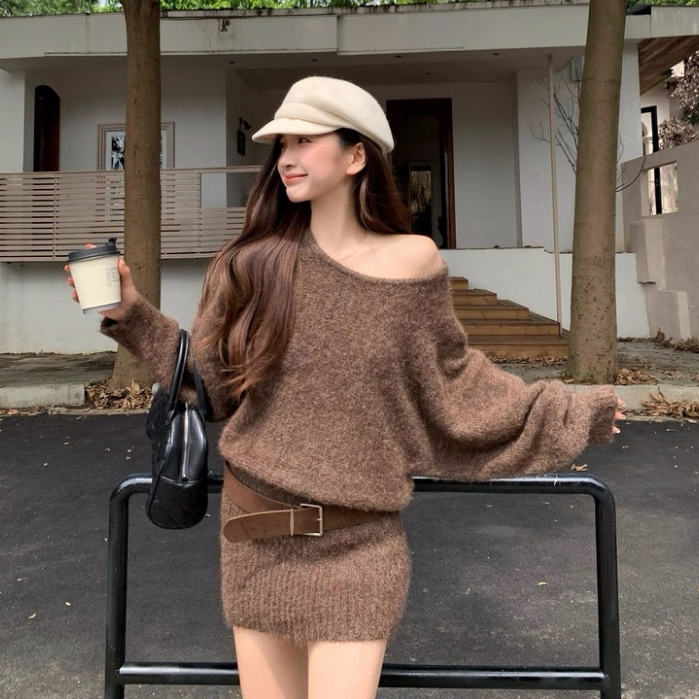 Váy len nữ lệch vai dáng thụng kèm ĐAI phong cách ulzzang Hàn Quốc 24Feb.studio VVN0017 | BigBuy360 - bigbuy360.vn