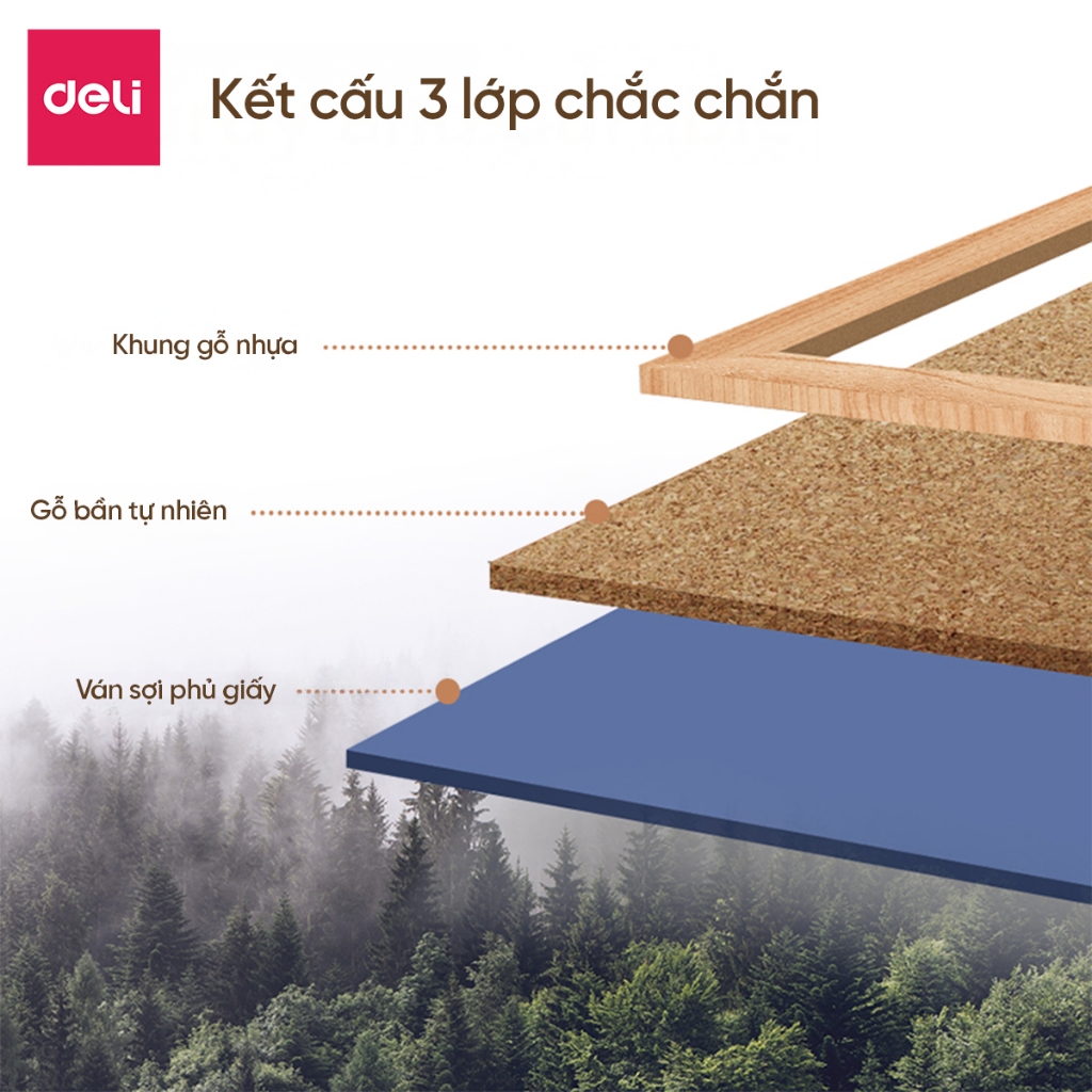 Bảng Ghim Gỗ Bần Tặng Kèm Phụ Kiện Deli Bảng Tin Lớp Học Văn Phòng Treo Ảnh Decor Tường Đa Năng Nhiều Kích Thước