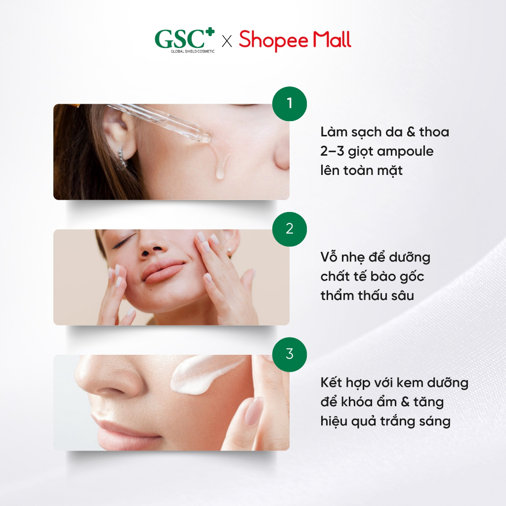 Tế Bào Gốc Dưỡng Trắng Da Mặt GSC Hàn Quốc GV Whitening Ampoule TR 8ml –Tế Bào Gốc Làm Sáng Da, Mờ Nám - GC086A