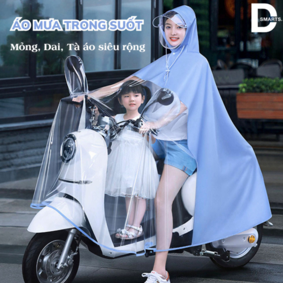 Áo mưa nửa trước trong suốt cho Mẹ và Bé, kèm kính chắn gió