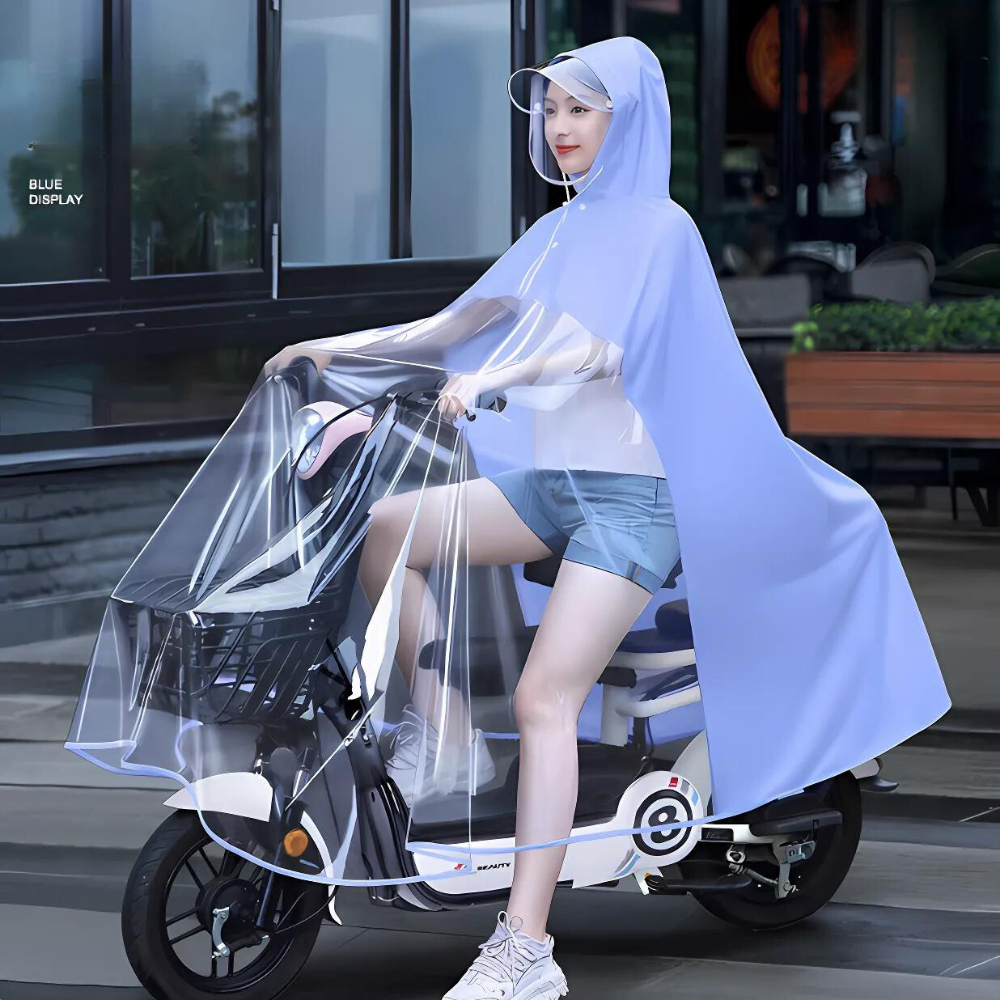 Áo mưa nửa trước trong suốt cho Mẹ và Bé, kèm kính chắn gió