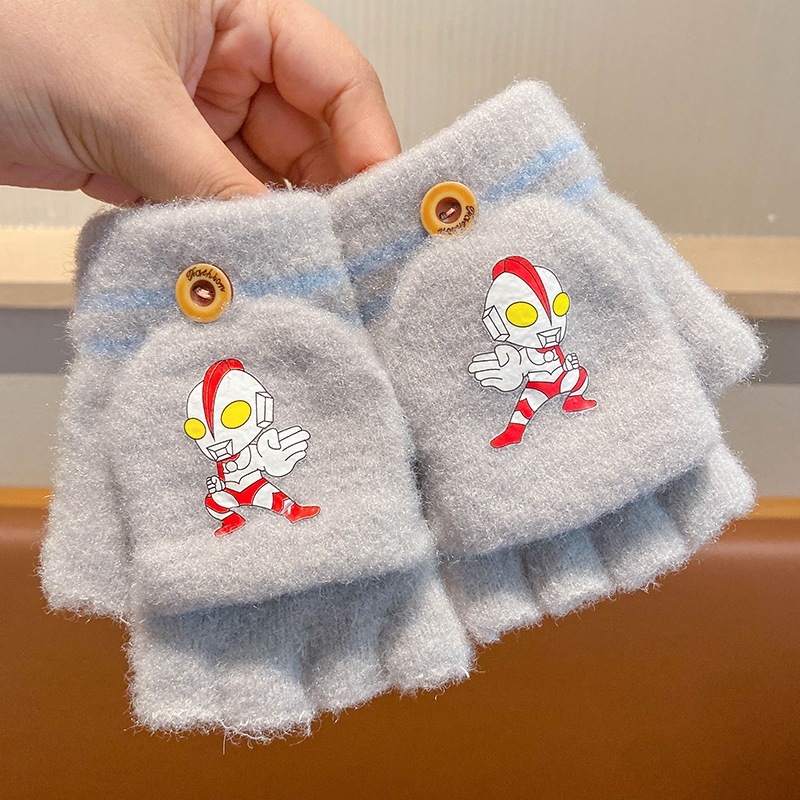 Găng Tay Cho Bé Mùa Đông 3-8Tuổi, Găng tay Ultraman trẻ em len dệt kim ấm áp mùa thu đông