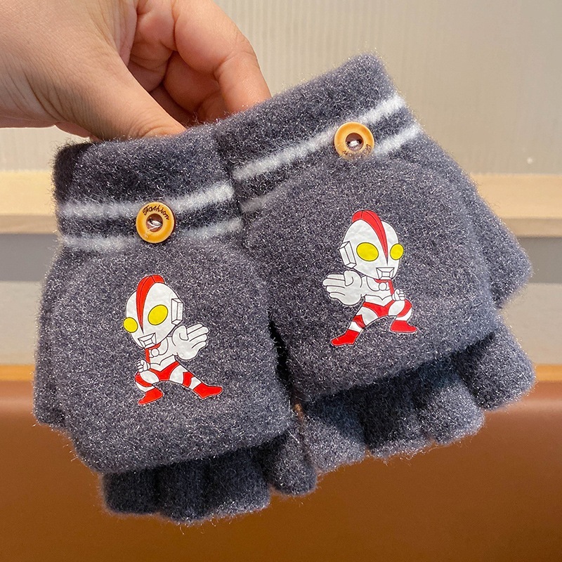 Găng Tay Cho Bé Mùa Đông 3-8Tuổi, Găng tay Ultraman trẻ em len dệt kim ấm áp mùa thu đông
