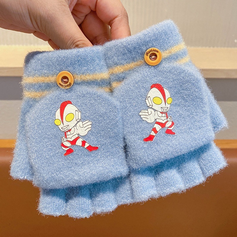 Găng Tay Cho Bé Mùa Đông 3-8Tuổi, Găng tay Ultraman trẻ em len dệt kim ấm áp mùa thu đông