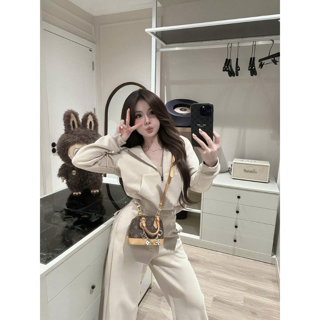 ZIMM STORE -Set đồ nữ áo cổ vest phối quần suông ống rộng
