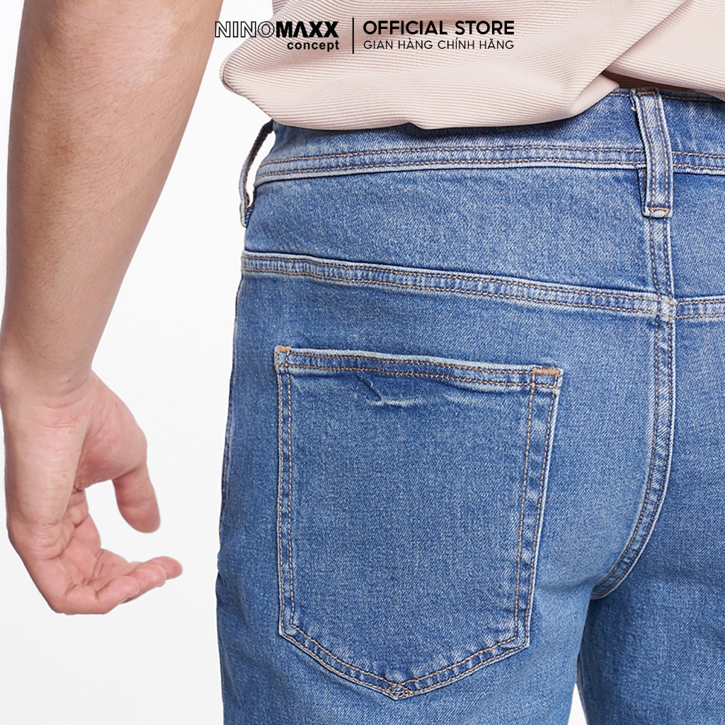 Quần Jean Nam Ninomaxx Form Straight Xanh Dương RAWCORE DENIM Chất Vải Cứng Dày Độ Bền Cao Co Dãn Nhẹ 2508004