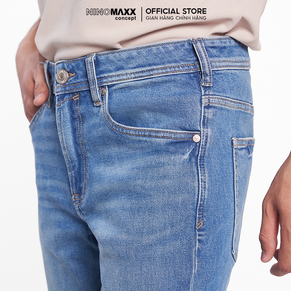 Quần Jean Nam Ninomaxx Form Straight Xanh Dương RAWCORE DENIM Chất Vải Cứng Dày Độ Bền Cao Co Dãn Nhẹ 2508004