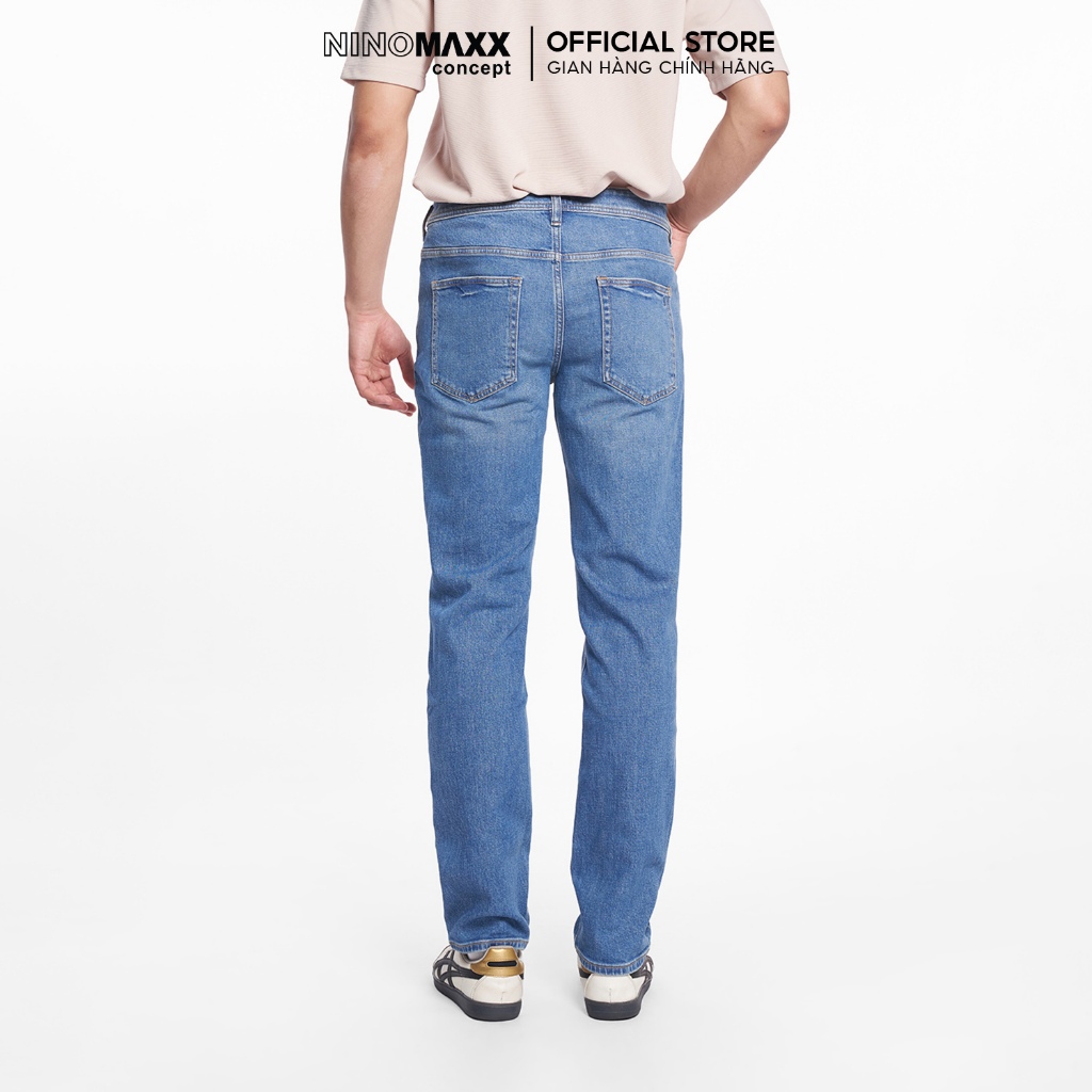 Quần Jean Nam Ninomaxx Form Straight Xanh Dương RAWCORE DENIM Chất Vải Cứng Dày Độ Bền Cao Co Dãn Nhẹ 2508004
