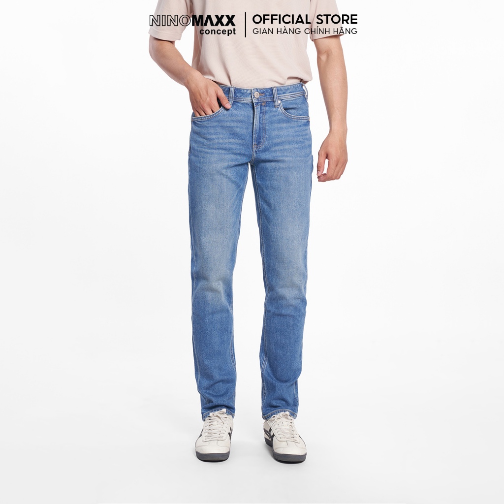 Quần Jean Nam Ninomaxx Form Straight Xanh Dương RAWCORE DENIM Chất Vải Cứng Dày Độ Bền Cao Co Dãn Nhẹ 2508004