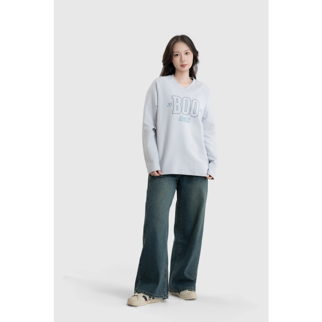 Áo Longsleeves Boo Dài Tay Overfit Raglan Cổ Tim Chất Liệu Interlock Nhiều Màu Sắc Dày Dặn, Ấm Áp