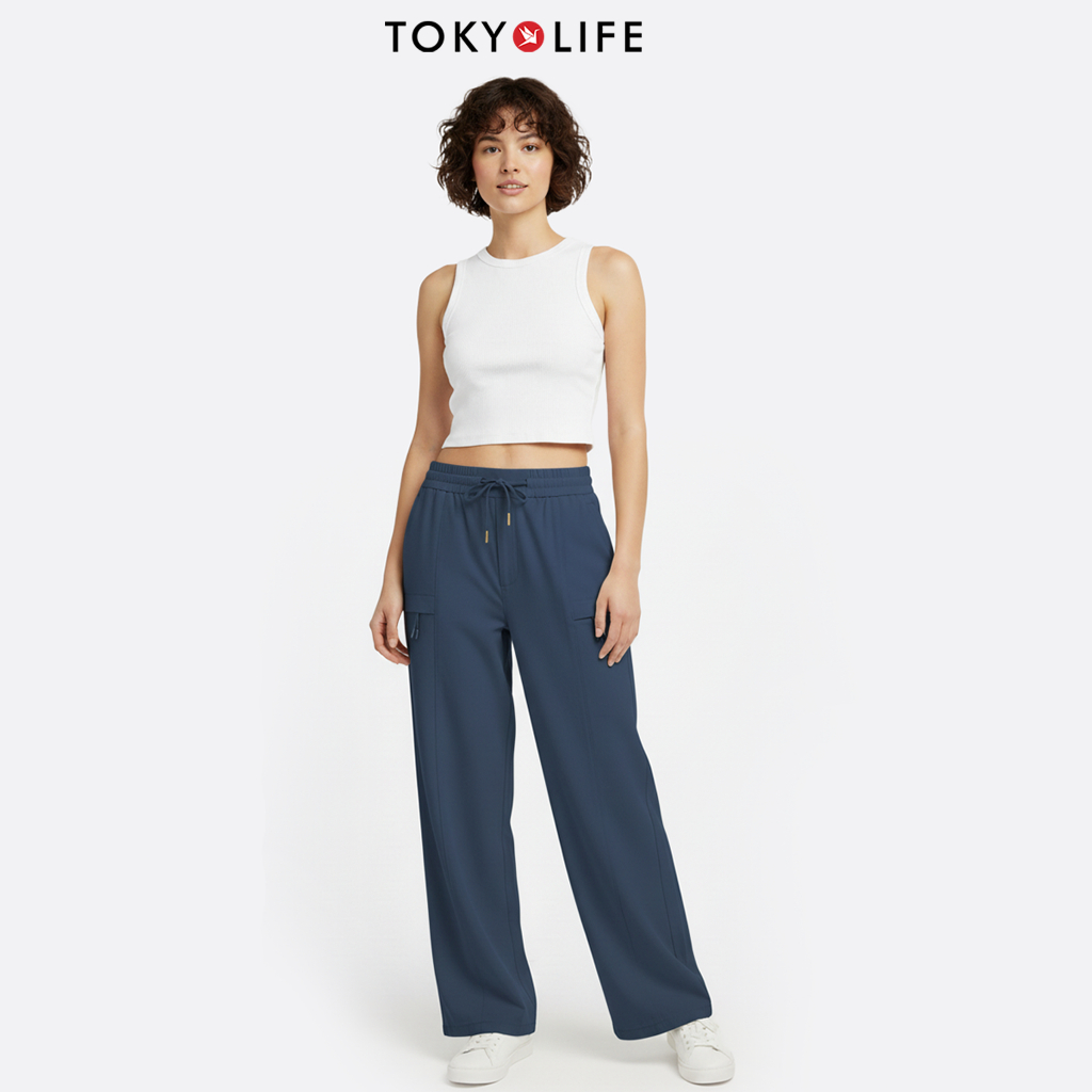 Quần Cargo Nữ Form Ống Suông Vải Sichun Lưng Thun Dây Rút Túi Kéo Khóa 40002390 - TOKYOLIFE