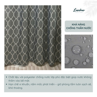 Rèm Nhà Tắm Màu Xám Họa Tiết Lồng Đèn Vải Polyester Chống Thấm Nước LA6513