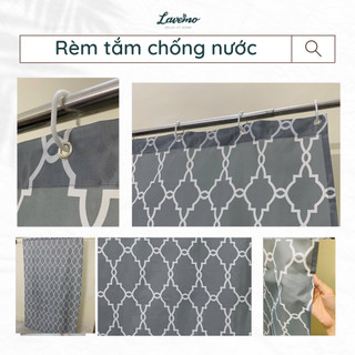 Rèm Nhà Tắm Màu Xám Họa Tiết Lồng Đèn Vải Polyester Chống Thấm Nước LA6513
