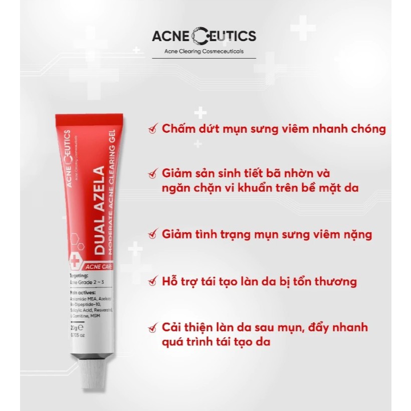 Gel giảm thâm mụn Gel ACNECEUTICS Dual Azela Ngăn Ngừa Mụn 20g