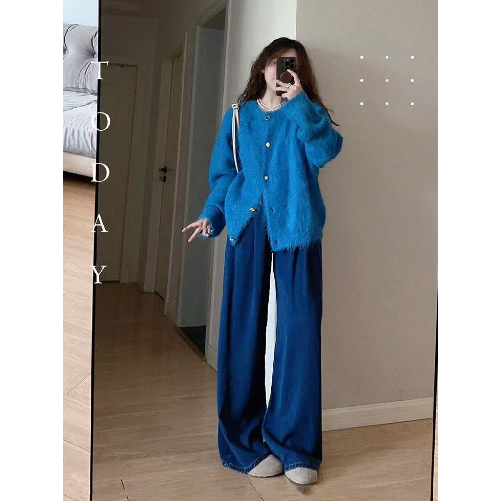 [ẢNH THẬT]-Áo Khoác Len Lông LOẠI 1 Mềm Mịn Màu Xanh Blue, Cúc Đồng Vintage – Form Rộng Thoải Mái, Size S-2XL