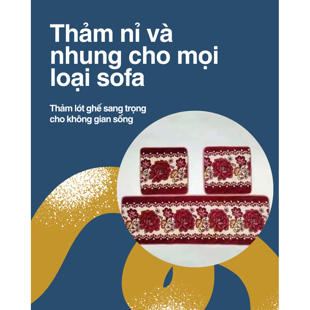 Bộ 3 Thảm lót, nệm trải ghế gỗ sofa cao cấp, chất nỉ nhưng mềm mịn, đế ma sát chống xê dịch