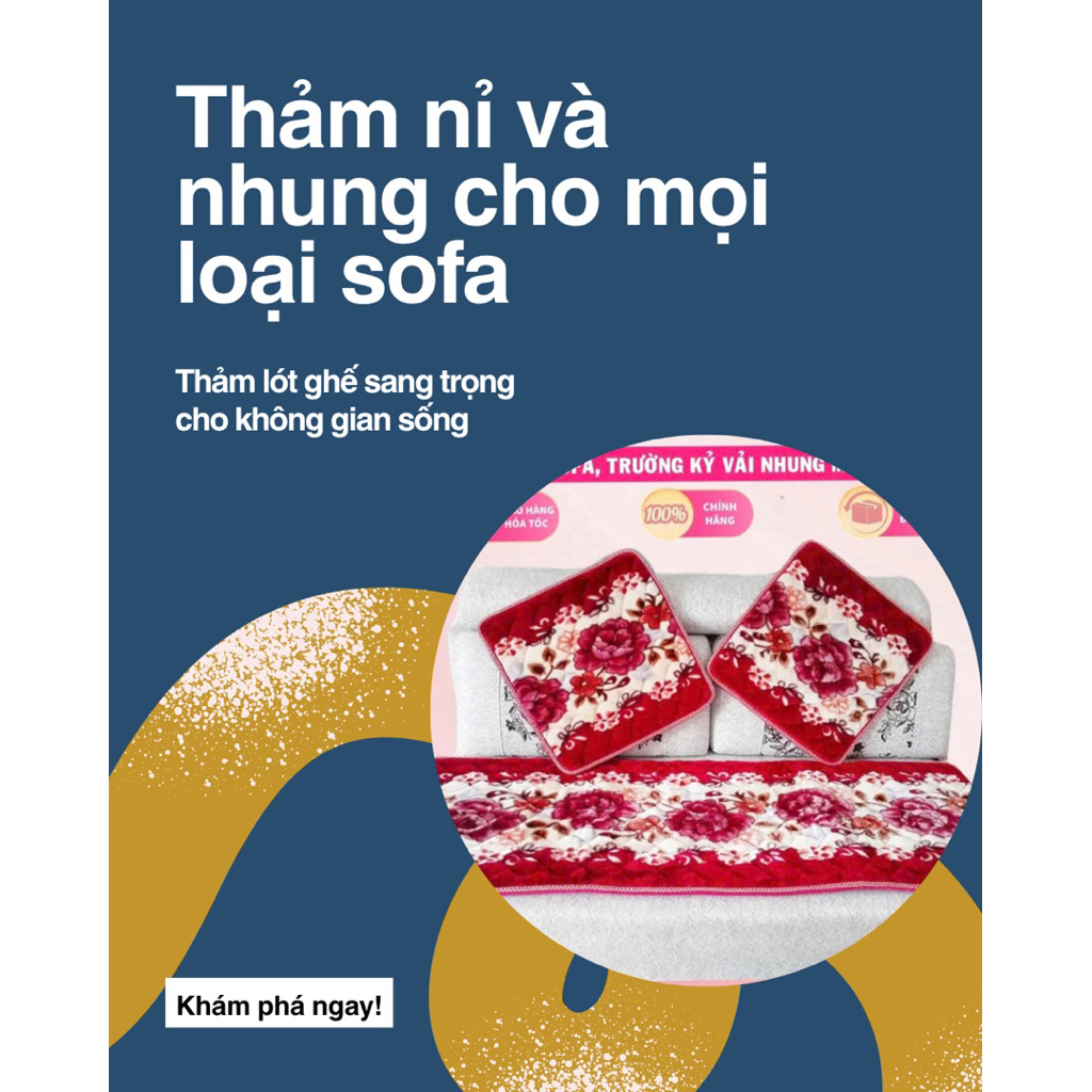 Bộ 3 Thảm lót, nệm trải ghế gỗ sofa cao cấp, chất nỉ nhưng mềm mịn, đế ma sát chống xê dịch
