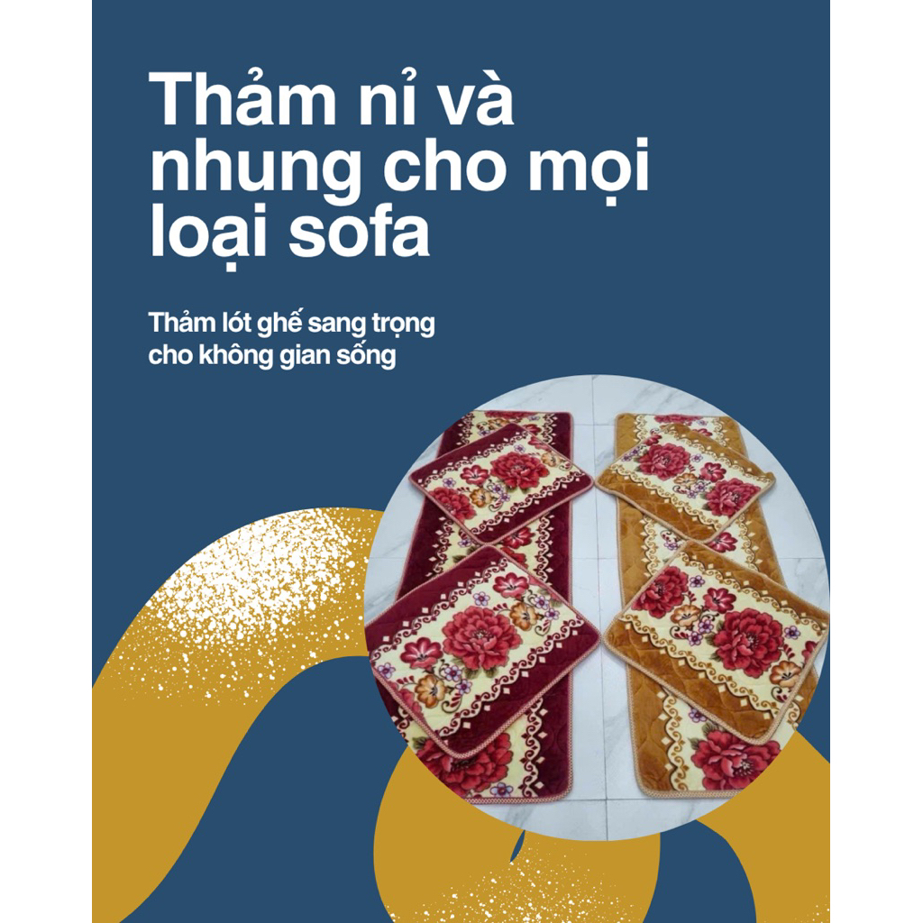 Bộ 3 Thảm lót, nệm trải ghế gỗ sofa cao cấp, chất nỉ nhưng mềm mịn, đế ma sát chống xê dịch