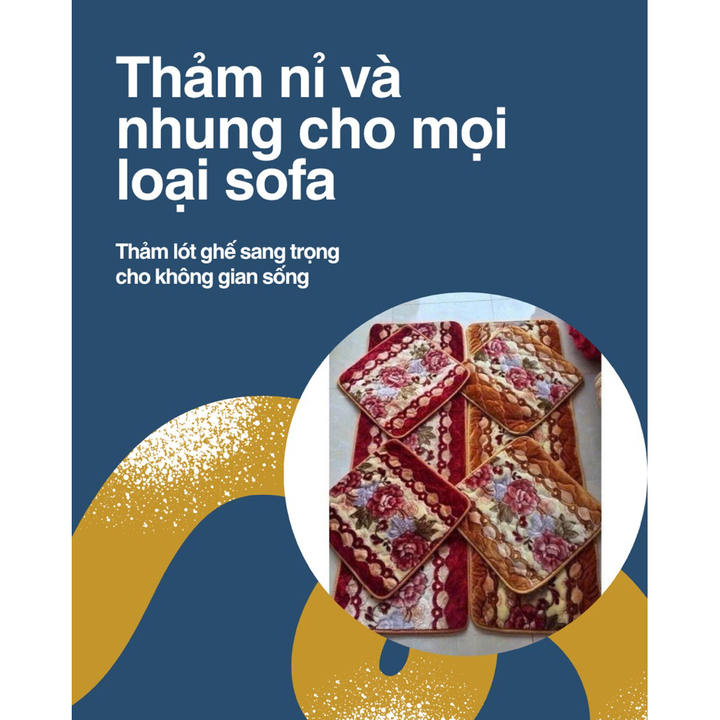 Bộ 3 Thảm lót, nệm trải ghế gỗ sofa cao cấp, chất nỉ nhưng mềm mịn, đế ma sát chống xê dịch