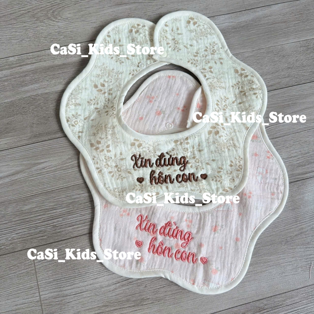 Yếm Hoa Xin Đừng Hôn Con  xoay 360 Độ 6 cánh 5 lớp Chất Xô Muslin Mềm Mại Thấm Hút Tốt CaSi