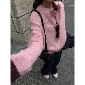 Áo Len Dáng Rộng Màu Hồng Pastel/Be, Chất Len Mềm Mịn Giữ Ấm Mùa Đông – Size S–3XL