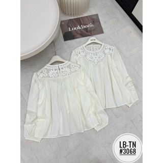 Áo sơ mi thô babydoll dài tay cổ pha ren hoa #3068