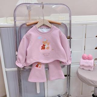 Quần áo trẻ em, Bộ nỉ thu đông bé gái màu hồng tím họa tiết gấu dễ thương 9-26kg S2059 | Tiểu Yến KIDS