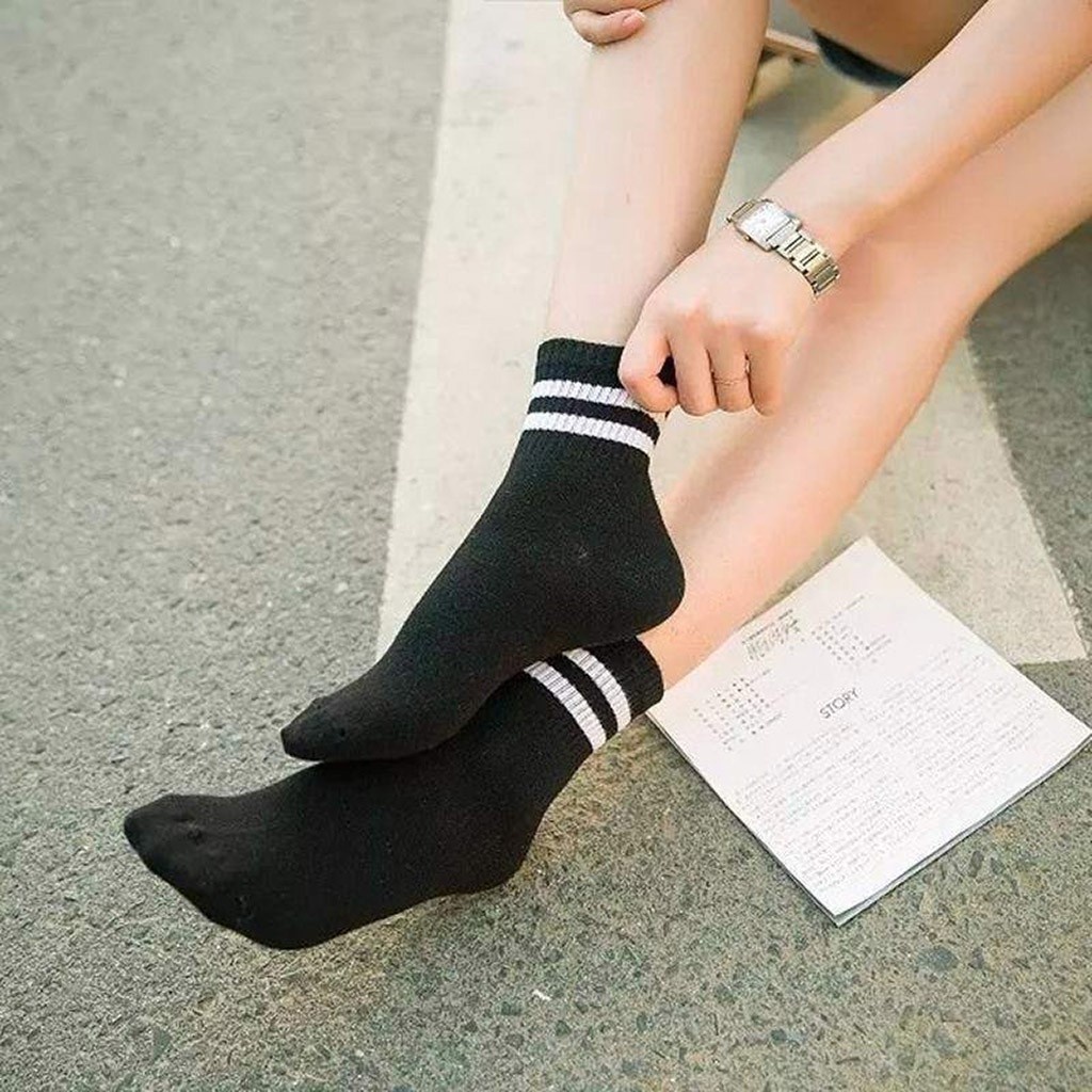 Tất Vớ Nam Nữ Cổ Ngắn Phong Cách Hàn Quốc 2 Sọc Ngang Co Dãn, Vớ Nam Nữ Cổ Thấp T&T Unisex