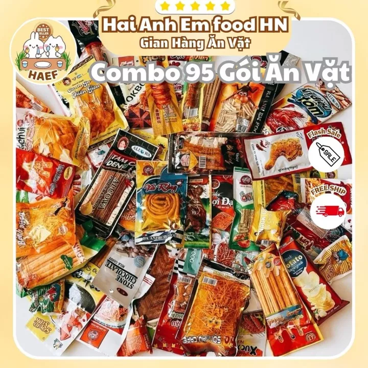 Combo 95 Gói Đồ Ăn Vặt Tuổi Thơ, Tiệm Cổng Trường, Gói Đồ Ăn Vặt 1k Cổng Trường, Kẹo Tuổi Thơ Hằng Đại, Set Đồ Ăn Vặt