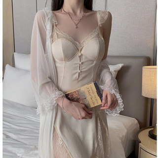 V22 Váy Ngủ Lụa Cho Nữ Phối Ren Mềm Mại Kèm Đệm Lót Chất Lụa Cao Cấp