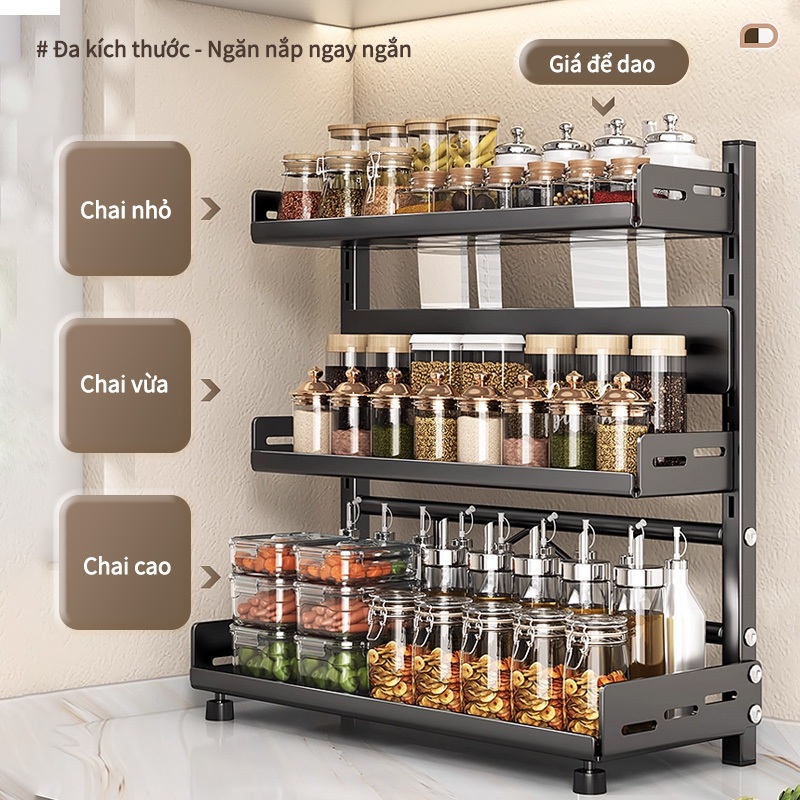 iSPECLE Kệ Gia Vị Nhà Bếp Đa Tầng - Thép Carbon Chống Gỉ Sét, Đựng Đầy Đủ Chai Lọ, Phân Tầng Rõ Ràng, Dễ Vệ Sinh