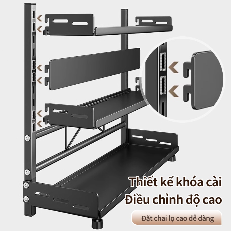 iSPECLE Kệ Gia Vị Nhà Bếp Đa Tầng - Thép Carbon Chống Gỉ Sét, Đựng Đầy Đủ Chai Lọ, Phân Tầng Rõ Ràng, Dễ Vệ Sinh