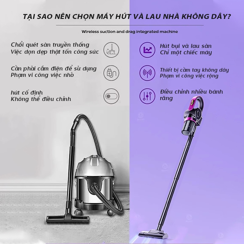 【Bảo hành 3 năm】 - Máy hút bụi cầm tay - Vacuum cleaner - Bao gồm 6 phụ kiện - Máy hút bụi không dây