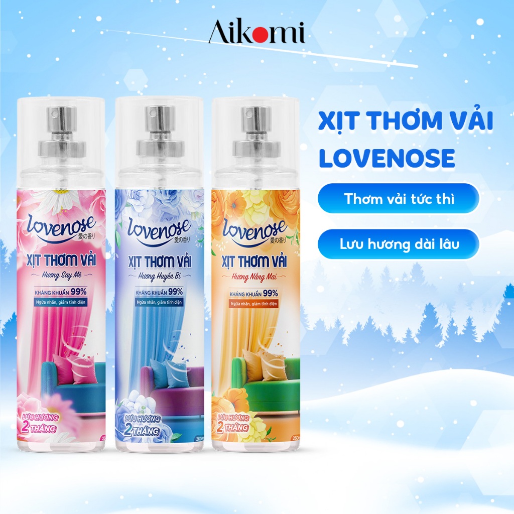 Xịt thơm vải Lovenose chiết xuất tinh dầu thiên nhiên thơm mát khửi mùi hôi và mang lại hương thơm lâu dài
